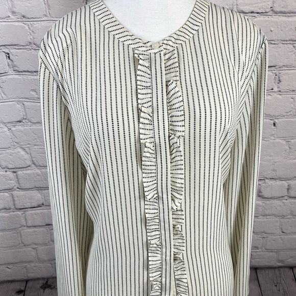 Talbots Striped Ruffle Blouse Button Down size Large - Picture 2 of 13